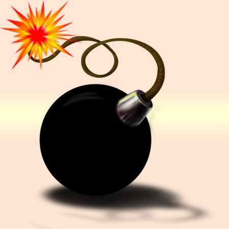 Illustration of a bomb with a burning fuse on a white background