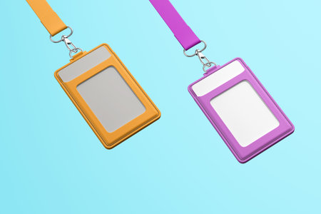 Blank ID tags on blue background with clipping path. 3d illustration