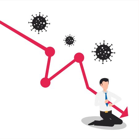 COVID-19 corona virus impact to businessman. Investor lost all their assets concept. Financial crisis help policy. Businessman leader getting bar graph falling in economic collapse from COVID-19.のイラスト素材