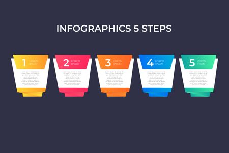 Modern and creative timeline infographic with five steps design vector. Can be used for process, annual report, presentation, interface, education, diagram, workflow layout, info graph, web design.のイラスト素材
