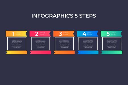 Modern and creative timeline infographic with five steps design vector. Can be used for process, annual report, presentation, interface, education, diagram, workflow layout, info graph, web design.のイラスト素材