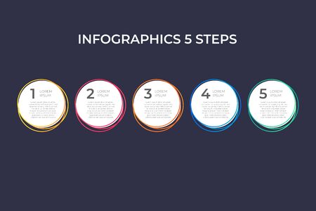 Modern and creative timeline infographic with five steps design vector. Can be used for process, annual report, presentation, interface, education, diagram, workflow layout, info graph, web design.のイラスト素材