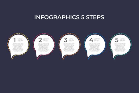 Modern and creative timeline infographic with five steps design vector. Can be used for process, annual report, presentation, interface, education, diagram, workflow layout, info graph, web design.のイラスト素材