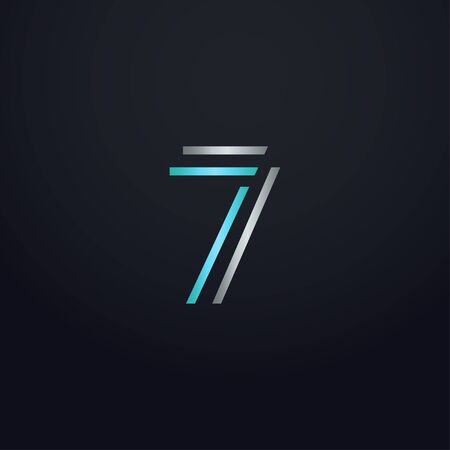 Creative 7 letter with maze linear style. Modern logo symbol for business corporate. Blue and white...