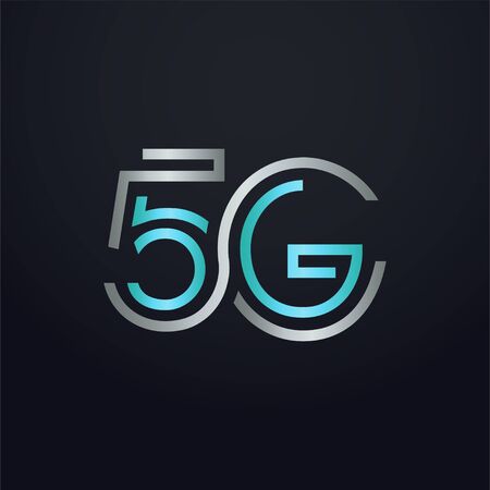 Creative 5G letter with maze linear style. Modern logo symbol for business corporate. Blue and white...