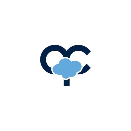 Initial letter qc logo with flat cloud element. Creative design template can be used for web, mobile design, company and icon. Vector illustration idea in lowercase isolated on white background.のイラスト素材