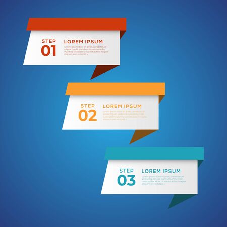 Simple infographic with 3 elements. Can be used for workflow layout, diagram, annual report, web design, flow chart and presentation. 3 options, parts, steps, processes in origami and flat styleのイラスト素材