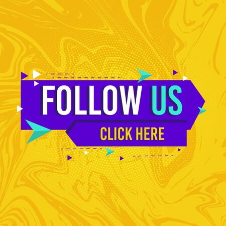 Follow us, click here label. Typography template for web site, blog banner and ads. Creative business concept, vector illustration background. Follow us on online media social networking.のイラスト素材