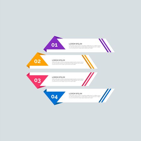 Modern Info-graphic Template for Business with four steps multi-Color design. Set of 4 simple elements for presentation, brochure, chart, report, diagram, timeline. Flat style illustration EPS 10.のイラスト素材