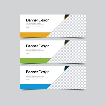 Set abstract Corporate business banner with modern and simple style. Vector illustration promotion design background. Horizontal Web header template with three color options, yellow, green, and blue.のイラスト素材