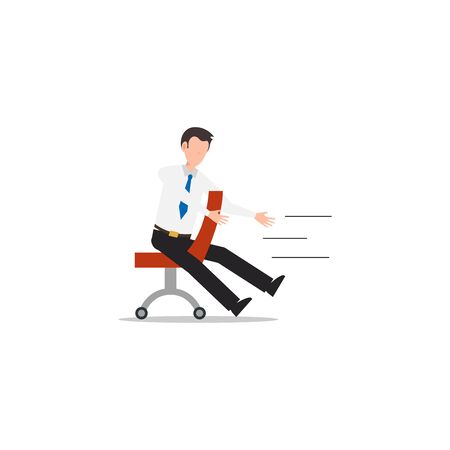 Cartoon character illustration of employee worker staff office playing alone with pushing chair. Flat design isolated on white background. Can be used for websites, web design, mobile app.のイラスト素材