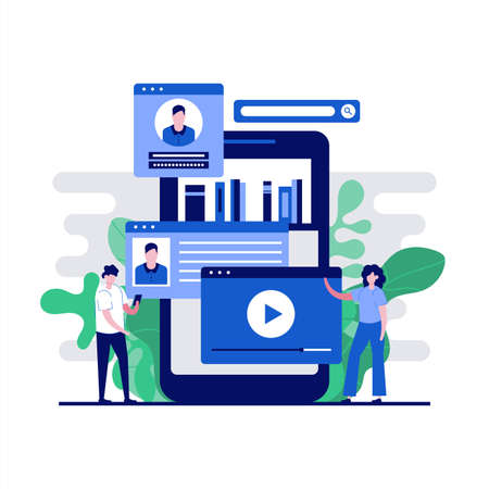 Video tutorials concept with character. Video marketing campaign, video ad, digital content,...