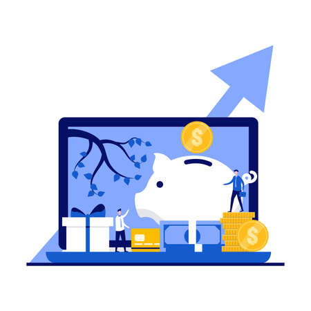 Business investment concept with character. Businessmen, investors, entrepreneurship making profitable deal and receiving income. Modern flat style for landing page, mobile app, hero images.のイラスト素材