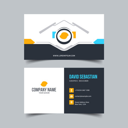 Yellow and Blue Modern Creative Business Card and Name Card, Horizontal Simple Clean Template Vector Design.のイラスト素材