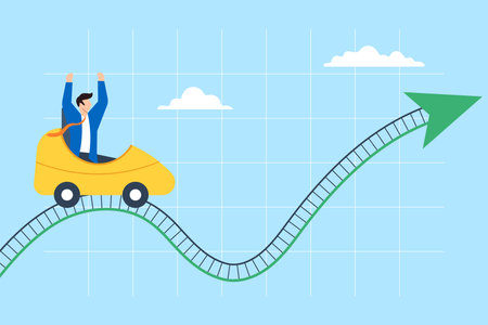 Businessman riding market roller coaster in flat designのイラスト素材