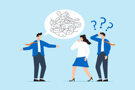 Businessman confuse others with jargon in speech bubble dialogueのイラスト素材