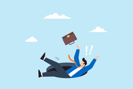 Terrified businessman falls into the holeのイラスト素材