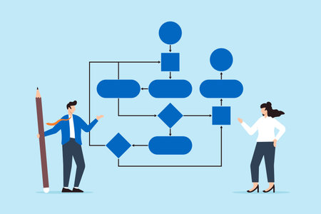 Business people collaborating on workflow process drawingのイラスト素材