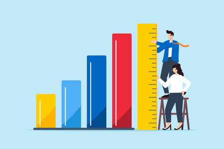 Two business people with ruler measuring bar graphのイラスト素材