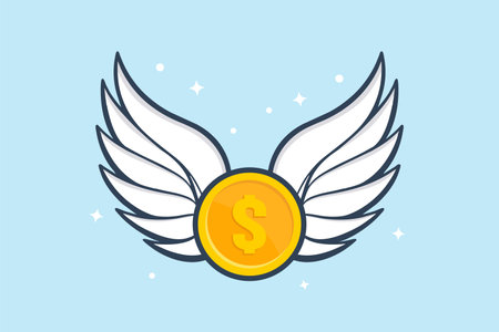 Flat illustration of coins sprouting wings investments freedom mobility and wealth growthのイラスト素材