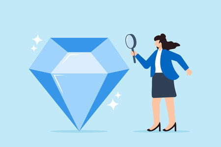 Recruiter examining diamond under magnifying glass finding gem among candidates detailed scrutiny exceptional talent precious hiresのイラスト素材