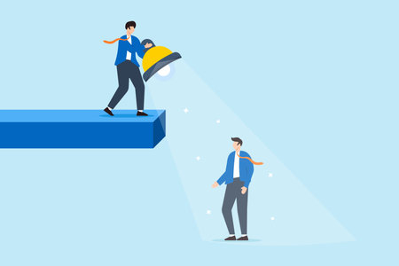 Recruiter using spotlight to highlight best candidate identifying top talent and focused recruitmentのイラスト素材