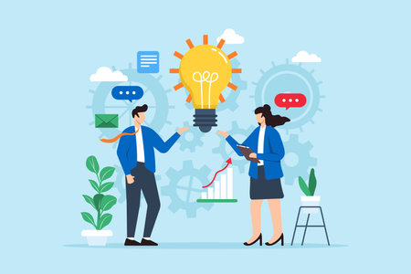 Exploring new business model innovation, adapting to changing markets concept vector illustration with team analysts brainstorming strategiesのイラスト素材