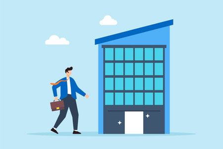 Flat illustration of businessman enters office building for job interview or work routineのイラスト素材