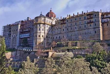 Zograf Monastery medieval Bulgarian Orthodox monastery at Mount Athos, Agion Oros (Holy Mountain),...