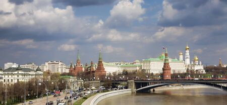 Panoramic view on Moskva river  and Kremlin in Moscow, Russiaの写真素材