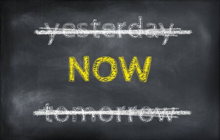 Yesterday, now, tomorrow posters on chalkboardの写真素材