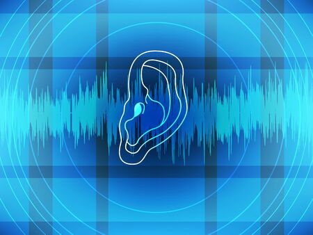 sound wave heard by ear in blue background Vector illustration.のイラスト素材