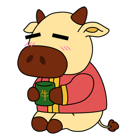 chinese zodiac cattle in cute versionのイラスト素材