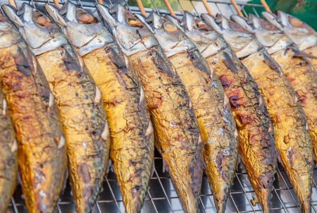 grilled saba fish in market , thailand
