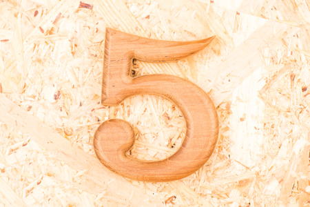 wooden numbers 5 on recycle wood backgroundの写真素材