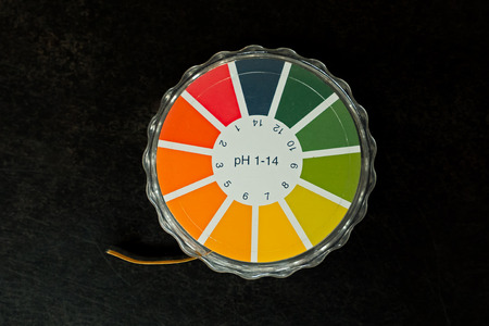 Close-up of top view a pH paperの写真素材