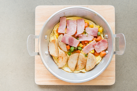 pan-fried egg with pork and toppings, Breakfast food in Thai styleの写真素材