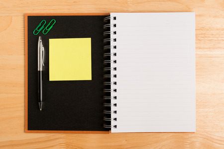 recycle notebook open with pen , Paper clip and post paper noteの写真素材