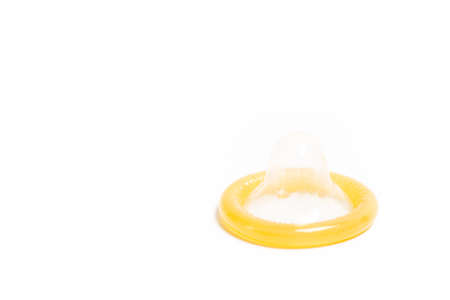 Latex condom isolate on white background , Healthcare medicineの写真素材