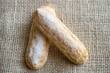 Lady fingers cookies on the sackcloth