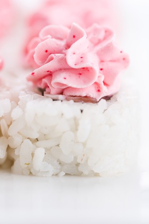 Japanese food restaurant, sushi maki gunkan roll plate or platter set. Sushi set and compositionの写真素材