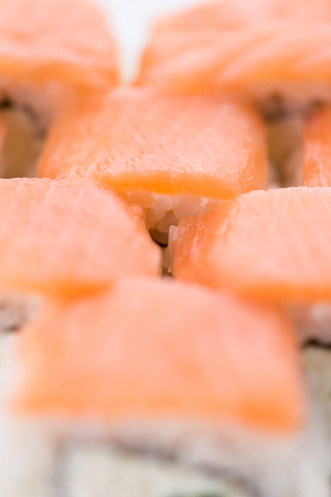 Japanese food restaurant, sushi maki gunkan roll plate or platter set. Sushi set and compositionの写真素材
