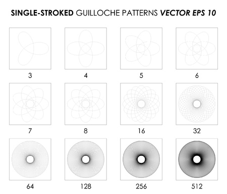 Single-stroked guilloche patterns 3 to 512 leavesのイラスト素材