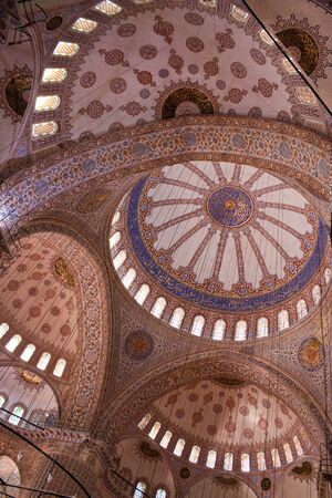 Blue Mosque in istanbul - ceiling detail with floral and geometrical interior decoration, calligraphy art of Koranic verses.のeditorial素材