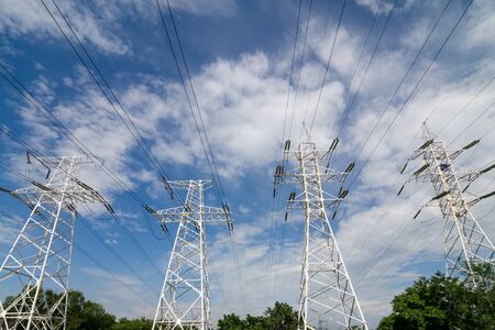 high voltage power linesの写真素材