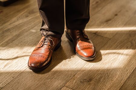 bridal brown leather groom shoesの写真素材