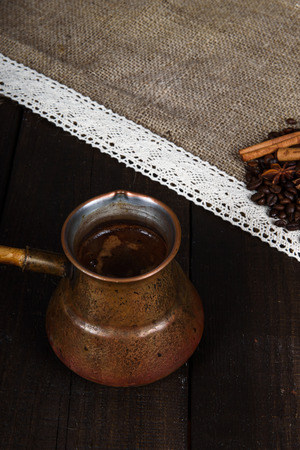 black coffee in turk with cinnamon and star aniseの写真素材