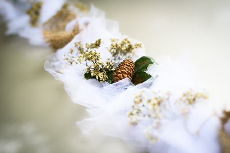 wedding car decoration rear glass, stylized wooden weddingの写真素材