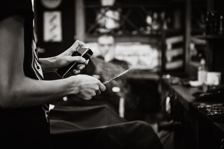 bar ber shop vintage interior, Barber at workの写真素材