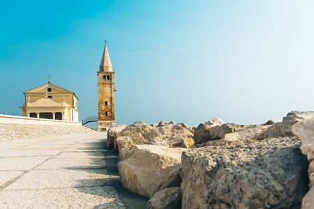 Church of Our Lady of the Angel on the beach of Caorle Italy, Santuario della Madonna dell'Angeloの写真素材